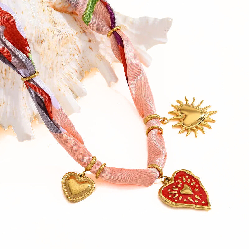 Silk Scarf Necklace with Charms