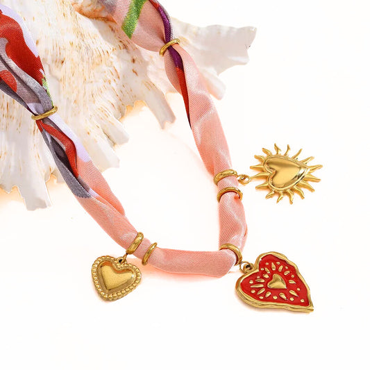 Silk Scarf Necklace with Charms