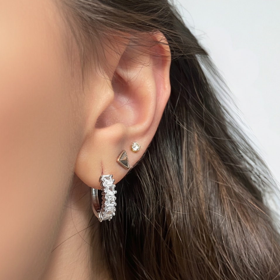 Zircon Silver Hoops